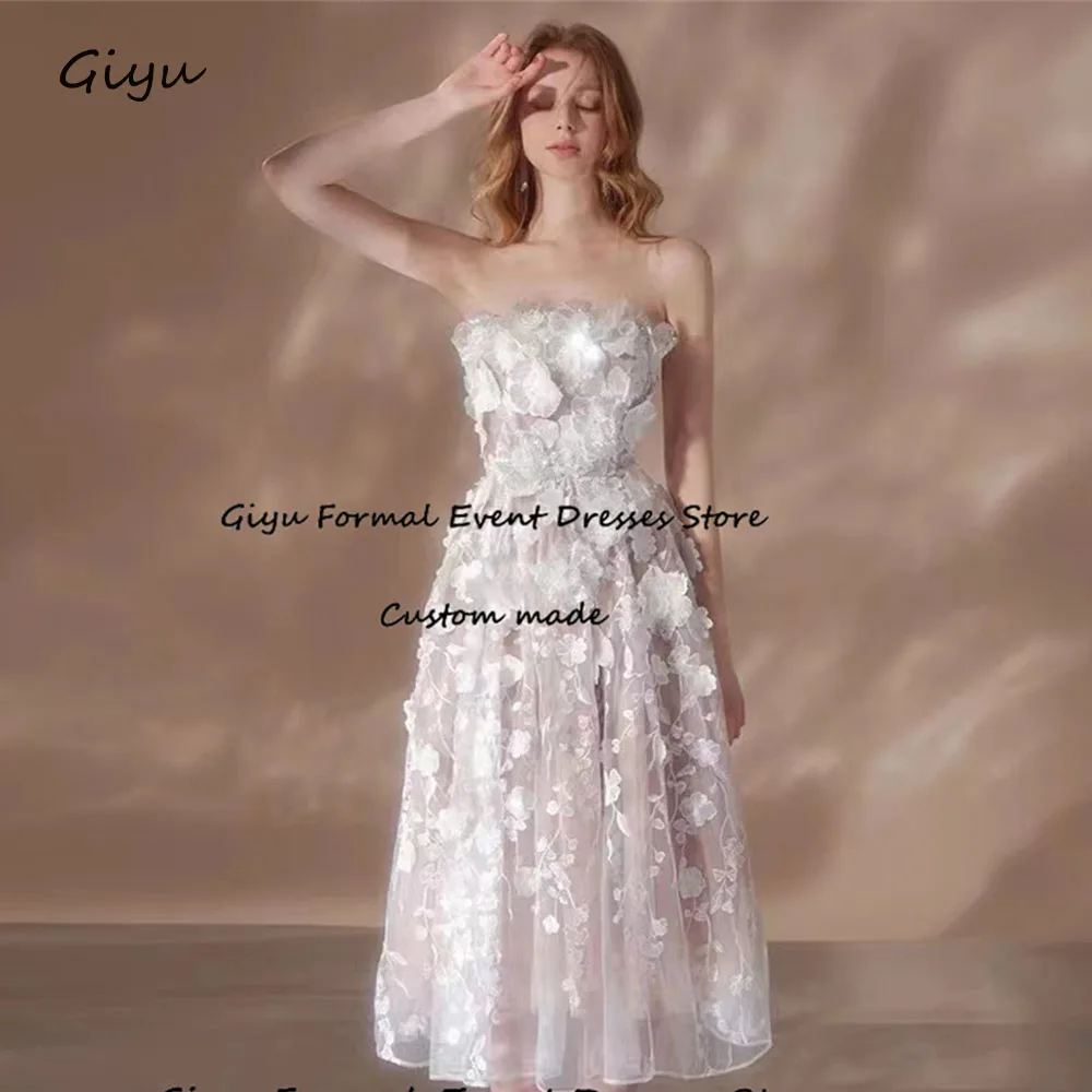 

Giyu Fairy Lace Followers Wedding Dresses For Woman Strapless Tea-Length Evening Gown Dress Birthday Party Dress