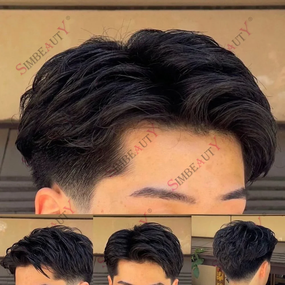 

5” 100% Human Hair Men's Wigs Soft Prosthesis for Men 0.1mm Injection Skin Male Toupee Grey #1 Jet Black Hair Replacement System