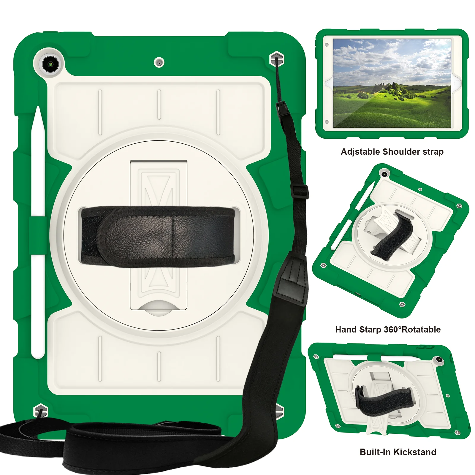 

360 Rotating Case Universal for iPad 10.2" 2019 2020 2021 7th 8th 9th Gen Kickstand Cover With Hand Shoulder Strap Shockproof