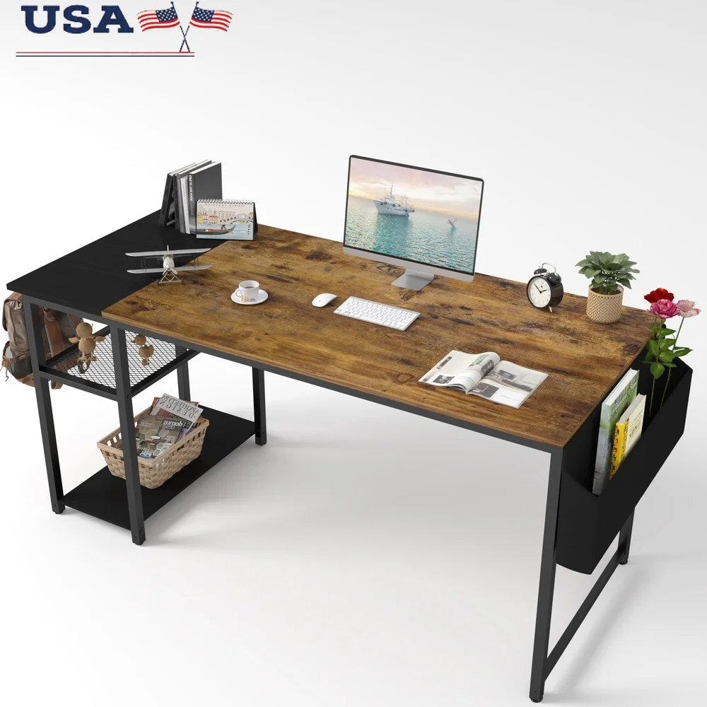 

47 Inch Home Office Desk with Storage Shelves Headphone Hook Sturdy Metal Frame Easy Assembly
