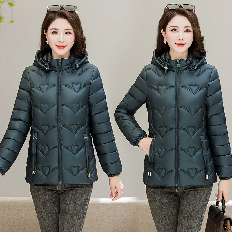 

Autumn 2023 Winter Down Cotton Padded Coat Women's Hooded Stand Collar Thick Parkas Female Short