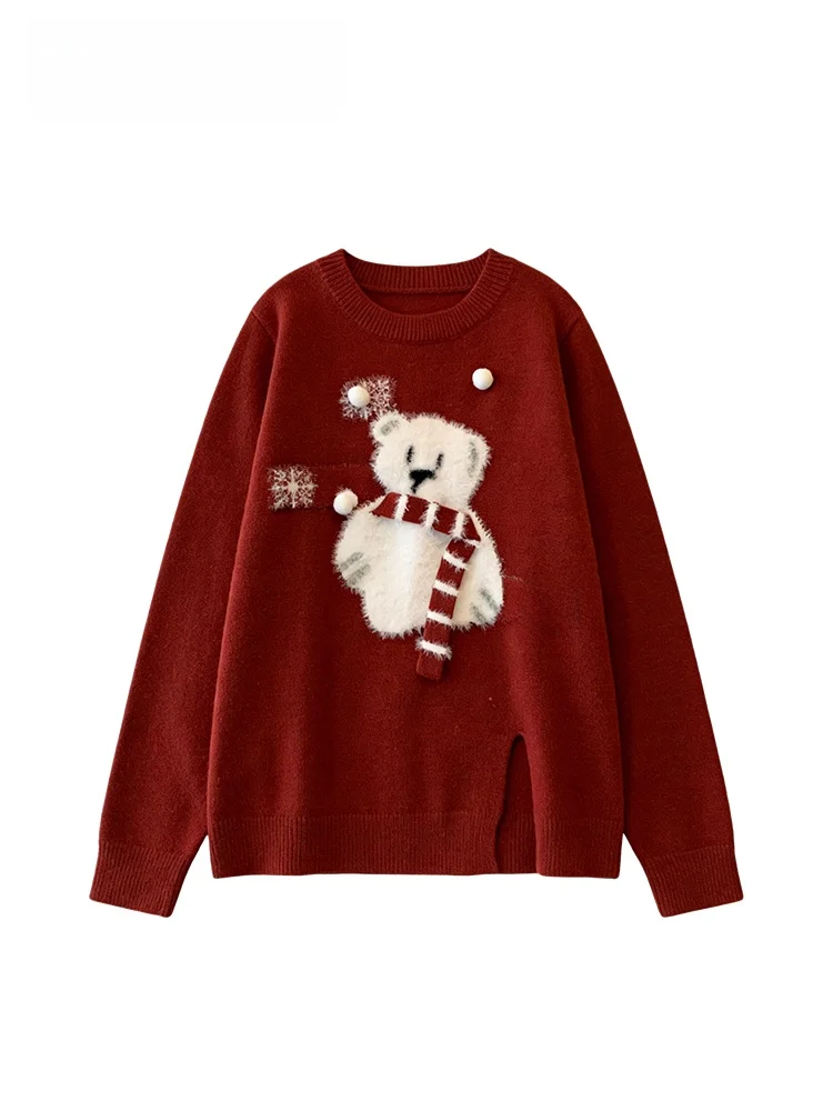 

plus Size Knitted Sweater with Slit for Women Warm Lazy Sle Autumn Winter Faion plus Size Inner Wear round Ne Long Sve