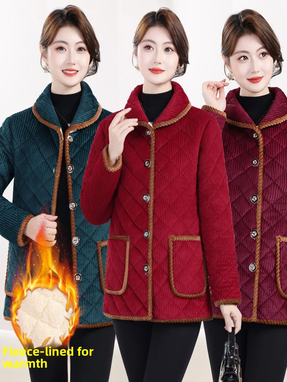 

Утепленная вельветовая хлопковая куртка для женщин среднего и старшего возраста, с воротником-стойкой, теплая верхняя одежда, пальто больших размеров