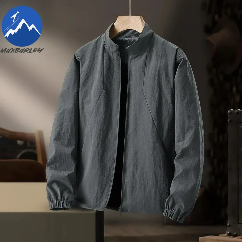 Maxbarley Mens Jacket Classics Stand Collar Hiking Travel Nylon Waterproof Coat High Quality Outdoor Lightweight Leisure Wear
