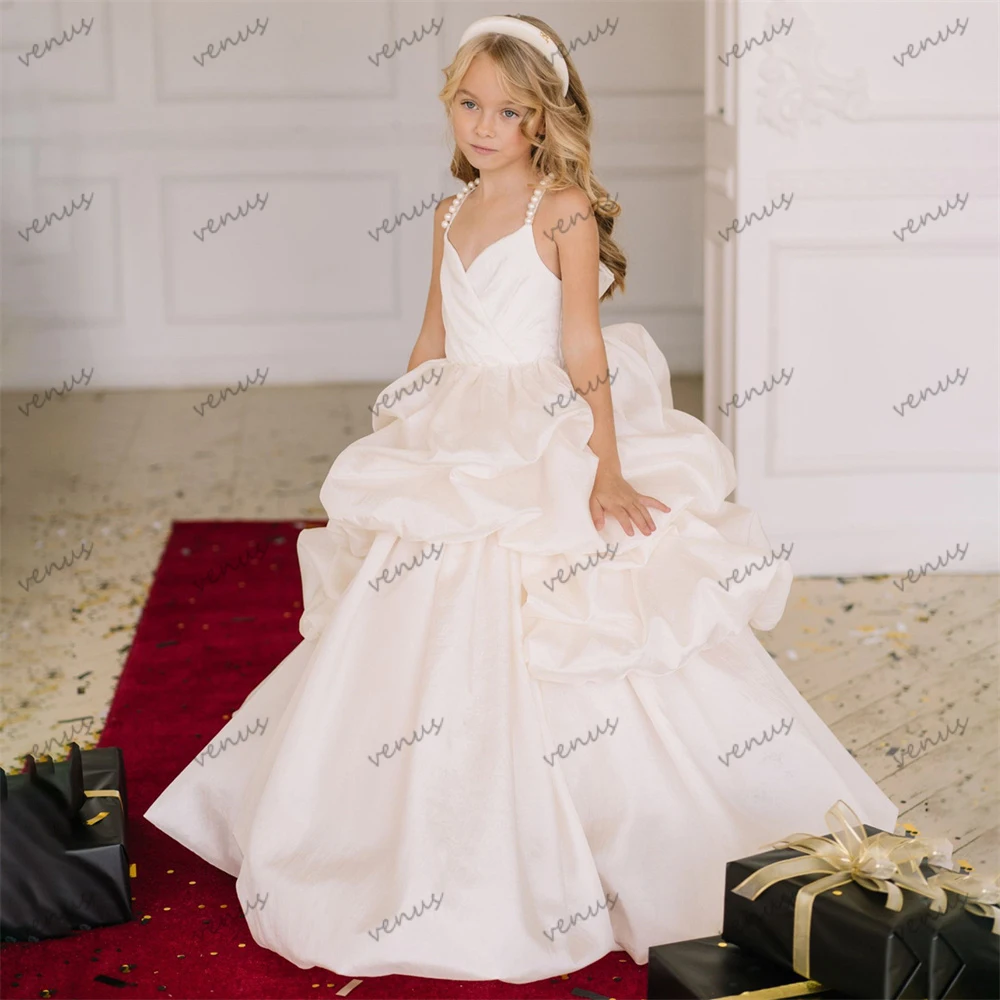 Elegante baljurken voor bloemenmeisjes فساتΣгаqab Diego Kant Vloerlengte Prinses Verjaardagsjurk Aangepaste vestidos de novia