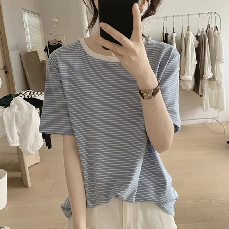 الكورية Sle عارضة فضفاض المرأة ort Sve تي شيرت جولة Ne الشمس حماية قاعدة irt الصيف التخسيس نمط شريط