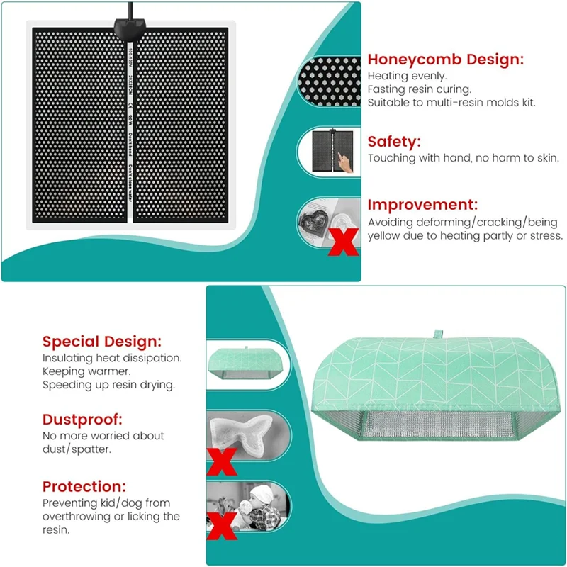 Resin Heating Mat With Cover Timer, Fast Resin Curing Mat, Epoxy Heater Silicone Heat Pad Drying Machine US Plug-New