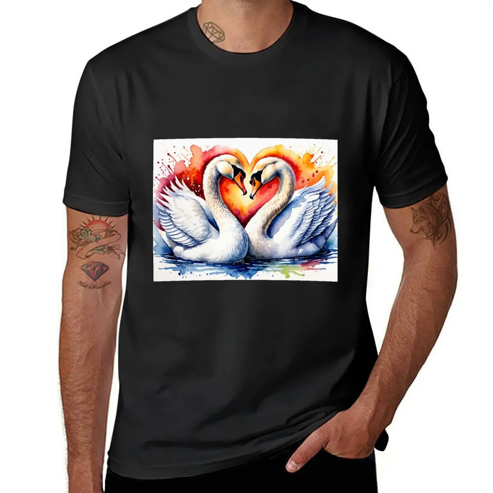 

Swans Embrace in Heart's Reflection T-Shirt tees vintage plain black t shirts men