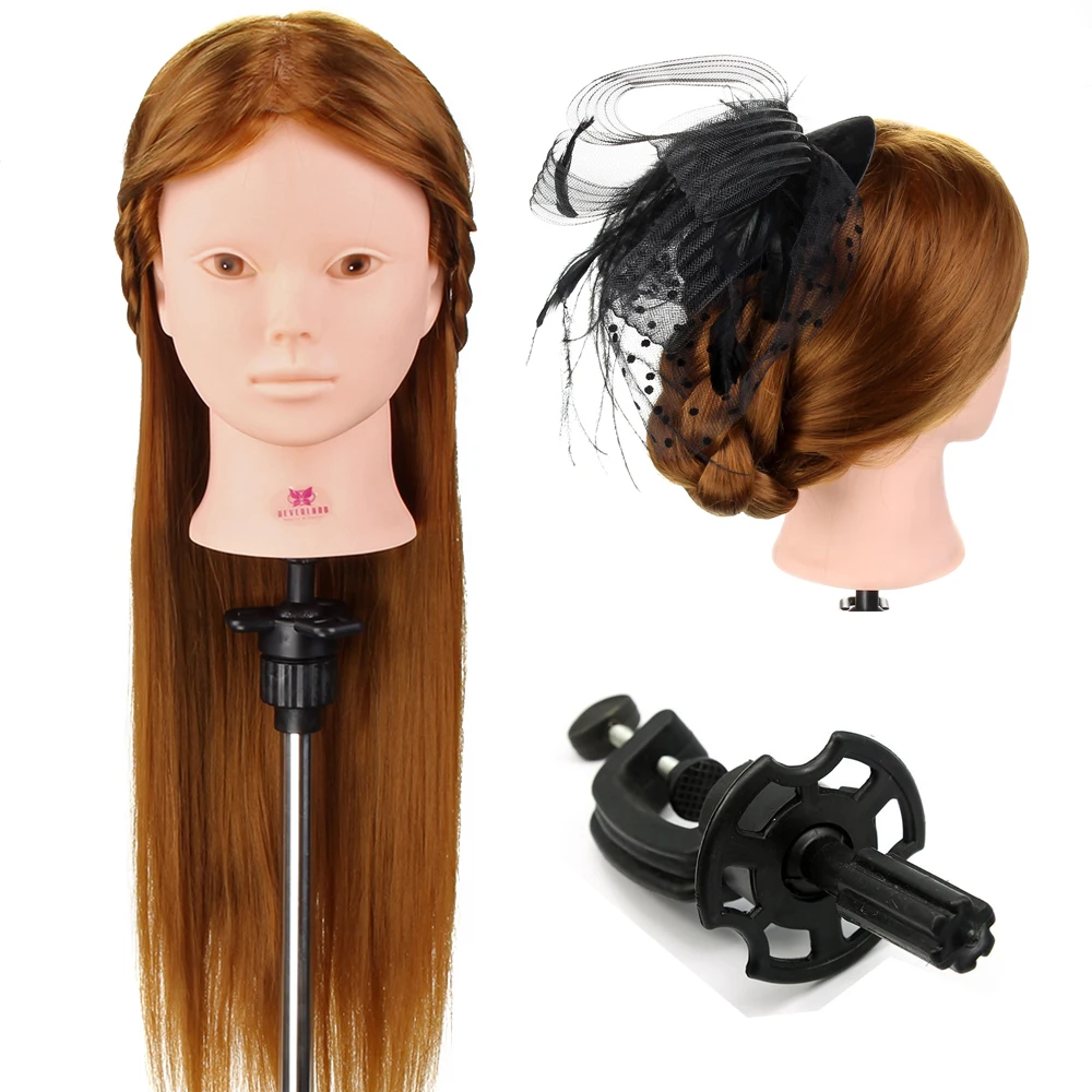 24\'\'80% Real Human Hair Mannequin Head For Hair Training Styling Professional Hairdressing Cosmetology Dolls Head For Hairstyles