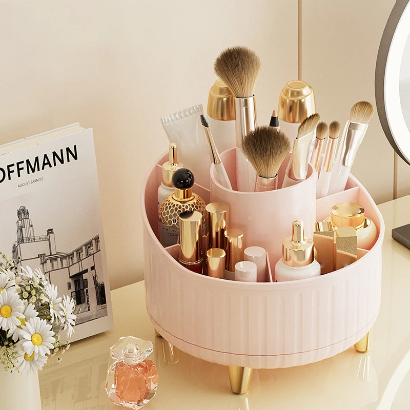 360° Rotating 7 Slot Makeup Brushes Holder Organizer Multi-Functional Desk Storage Cosmetics Storage For Vanity Desktop Bathroom