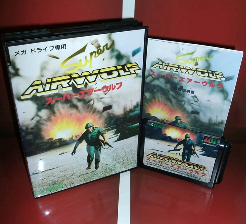 Cartucho super do jogo do airwolf com caixa e manual para 16 bocado sega md, megadrive genesis sistema