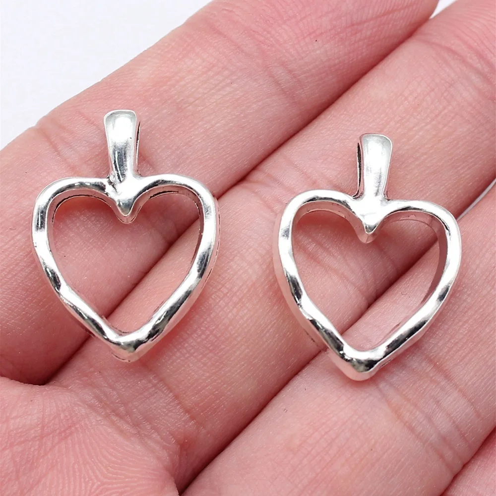 10pcs/lot 24x18mm Hammer pattern hollow heart Charms For Jewelry Making Antique Silver Color 0.94x0.71inch