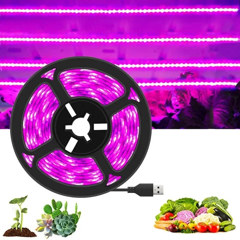 Luz LED USB de espectro completo para cultivo de plantas, lámpara Phyto para tienda de cultivo de plántulas de flores vegetales, 1-5m, 5V CC