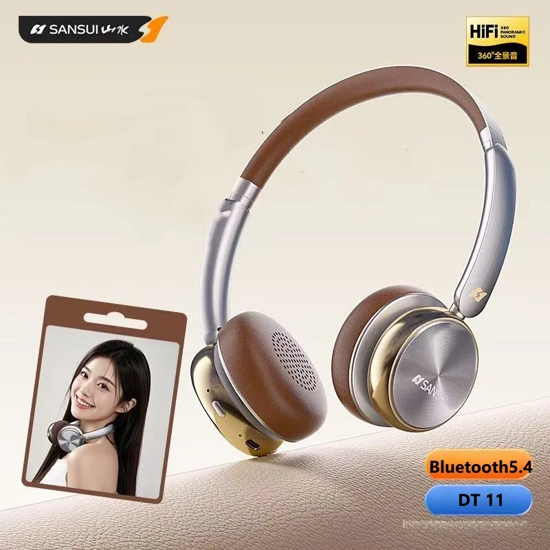 

Sansui Retro Wireless Bluetooth 5.4 Music Headphone Mic HiFi Audio Headset Stereo Sound Sport Earphones 40MM Driver 50 Hour