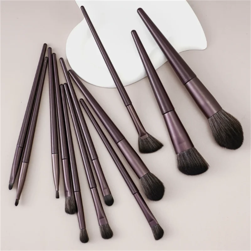 14-piece chocolate-colored makeup brush set including all-purpose powder blush brushcontour brush and eyeshadow brush