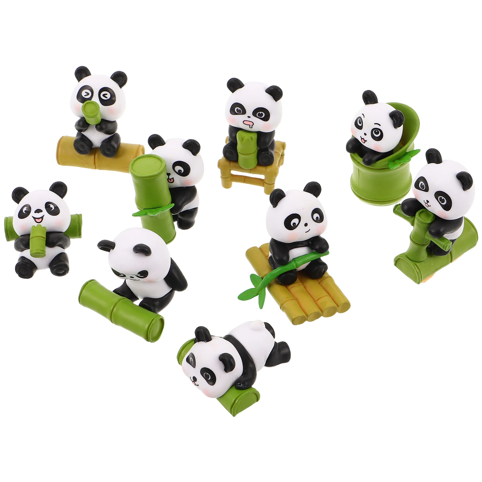 9pcs Mini Panda Figurines Hand Carved Animal Models For Garden Decor Cake Topper Party Supplies Outdoor Sculpture
