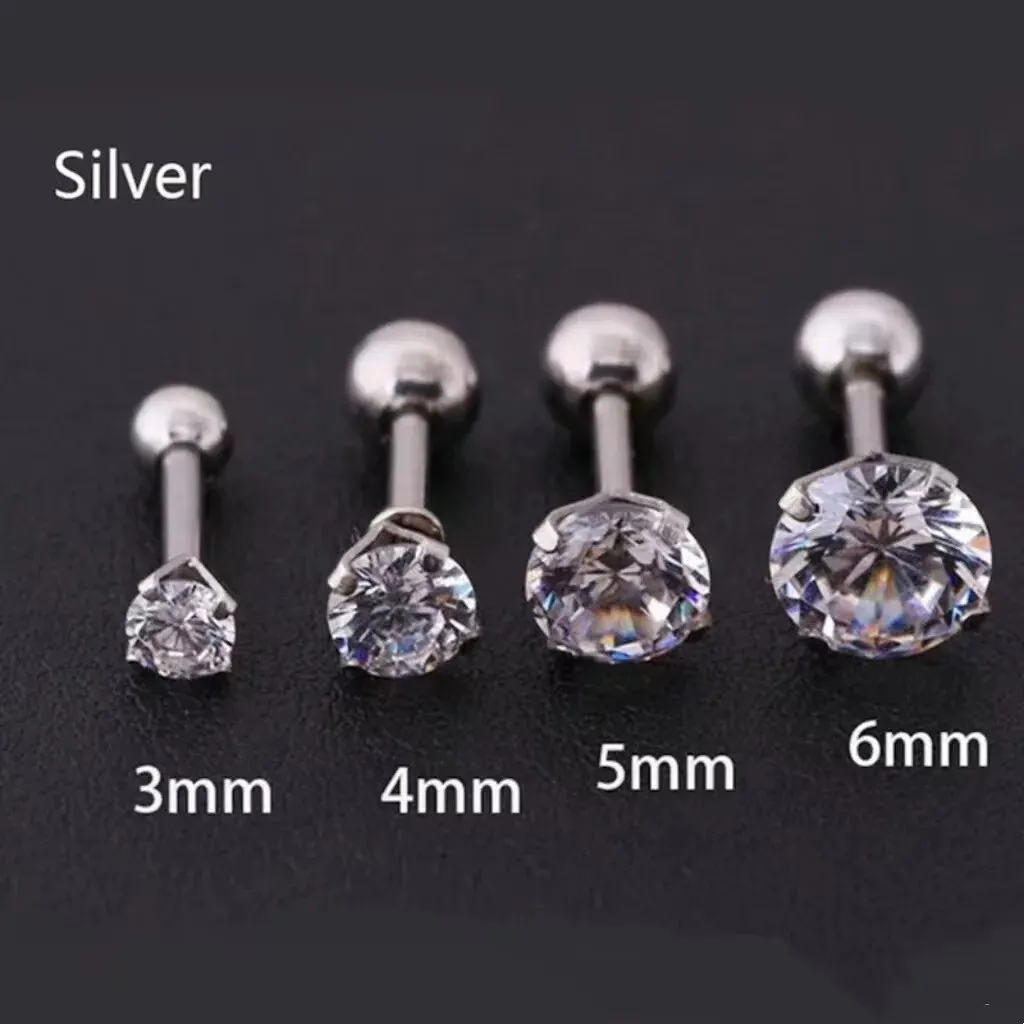 3Pcs/Set 3/4/6mm Simple Crystal Stainless Steel Stud Earrings for Women Men Vintage Geometric Piercing Earrings Y2K Jewelry Gift