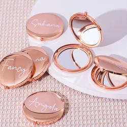 Espejo compacto personalizado para dama de honor, espejo cosmético de bolsillo con grabado de nombre y logotipo, Círculo de oro rosa para ella, regalos de boda