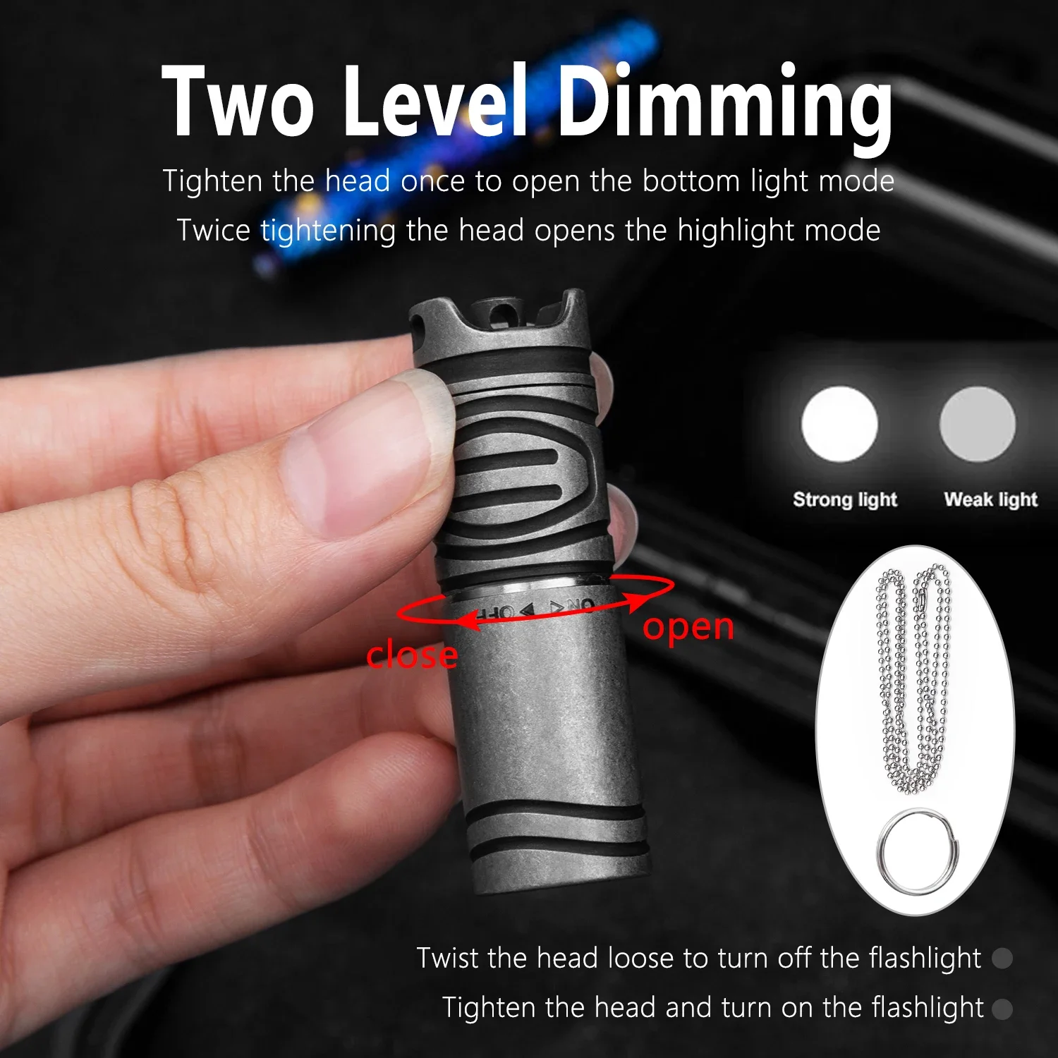 

Titanium Alloy Mini Flashlight Key Chain Type-C Usb Rechargeable Adjustable Gear Position Outdoor Camping Equipment EDC Tool ﻿