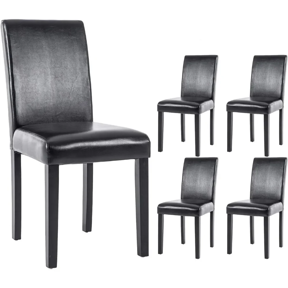 

Dining Chairs Set of 4 PU Leather Dining Room Chairs,Armless Upholstered Kitchen Chair with Black Solid Wood Legs, Black