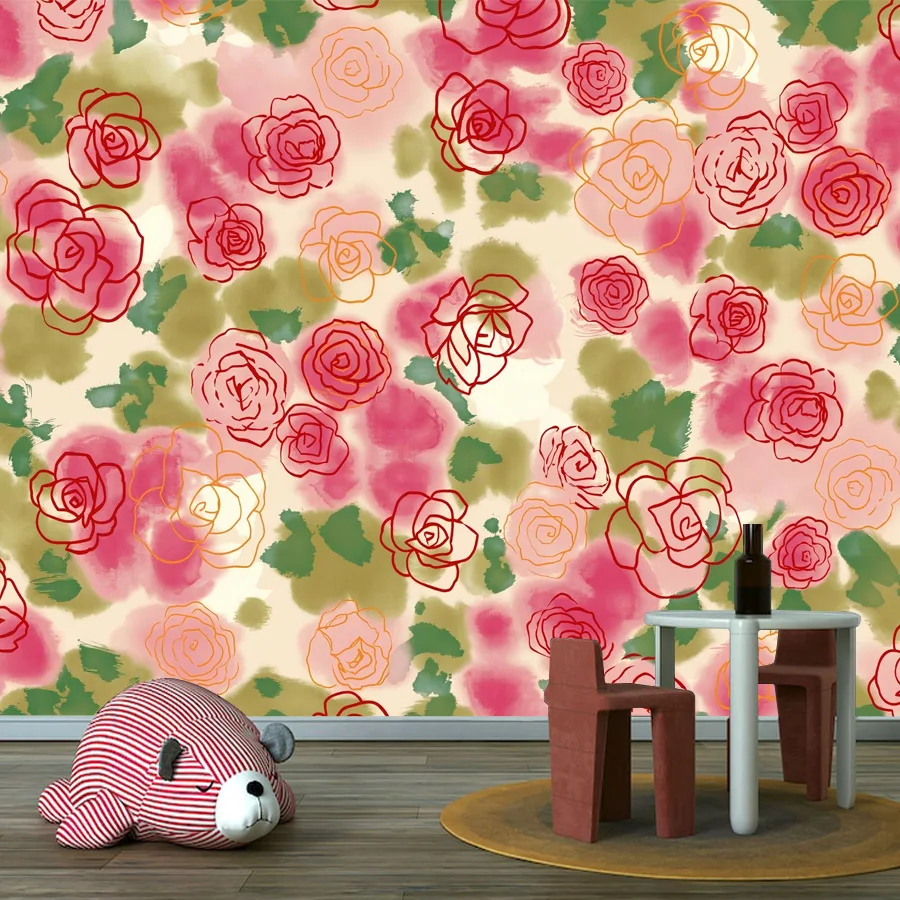 16+ Girly Natural Floral Red Rose Flowers Peel n Stick Optional Wallpaper for Living Room Walls Art Home Decor Renovation Mural