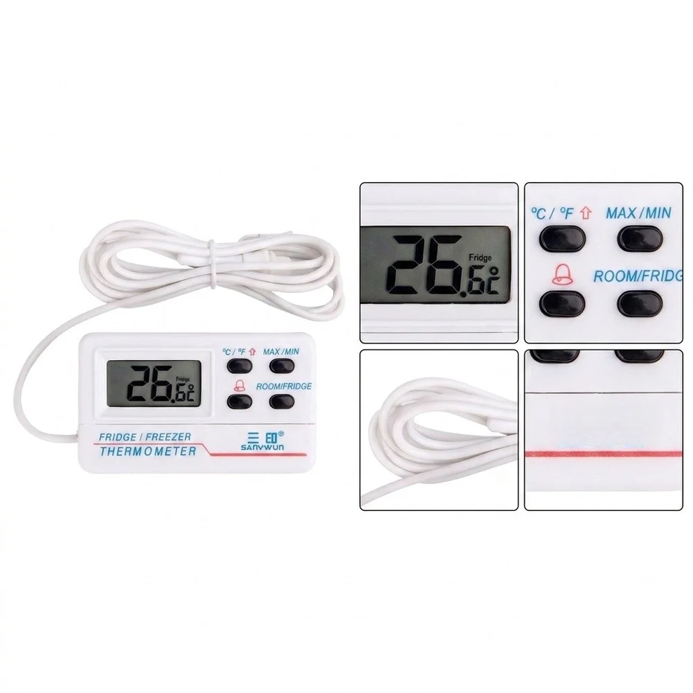 For Refrigerator Thermometer with Adjustable Alarm for Fridge Temperature Deviation Detection Clear LCD Readout