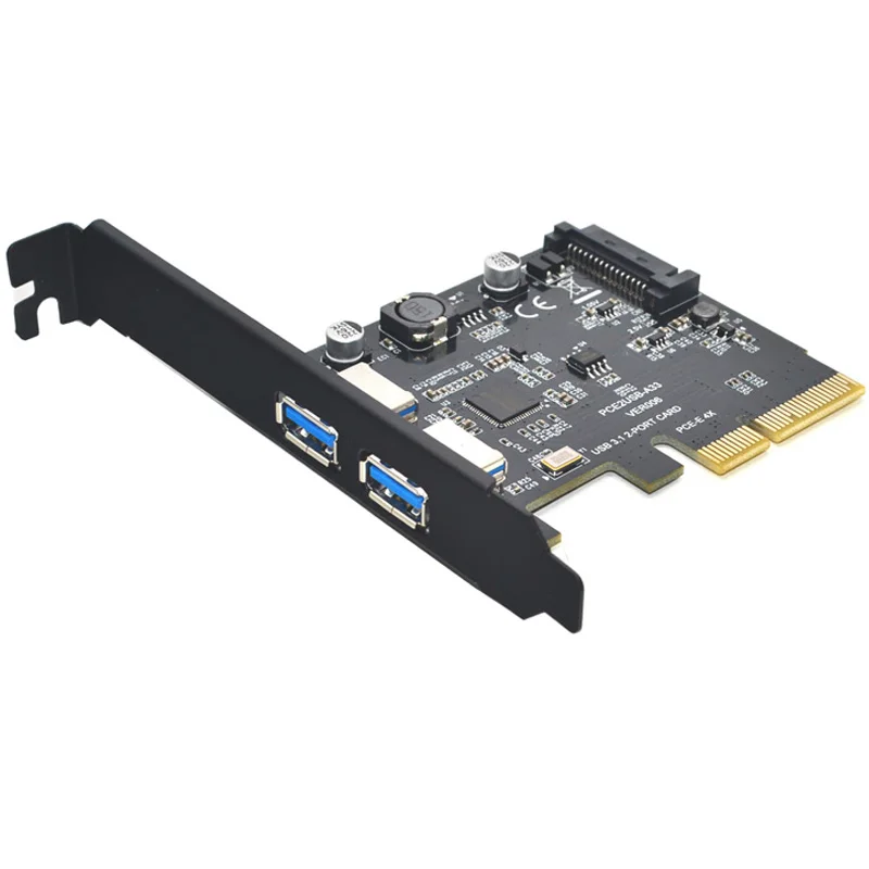 Add On Cards SuperSpeed 10Gbps USB 3.1 2 Port PCI-E Express Card 15pin SATA Power Connector PCIE Adapter ASM3142 Chipset USB HUB