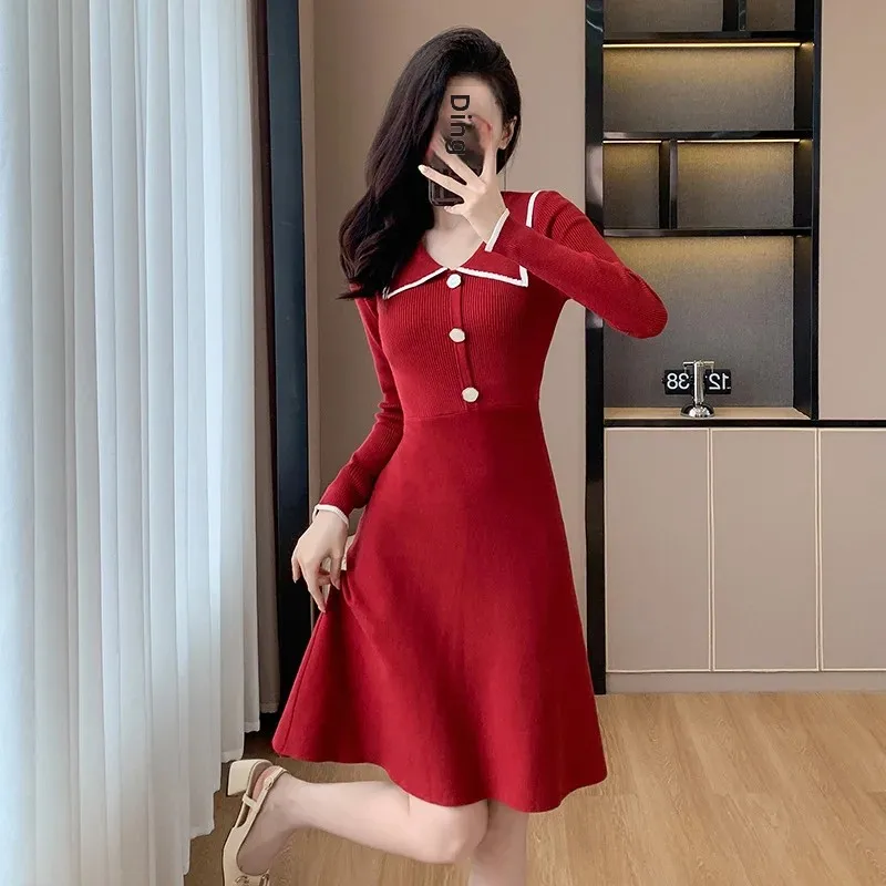 Early Autumn 2024 New Slimming Knit Sweater Dress Waist-fitted Elegant Soft Dresses Women Fashion