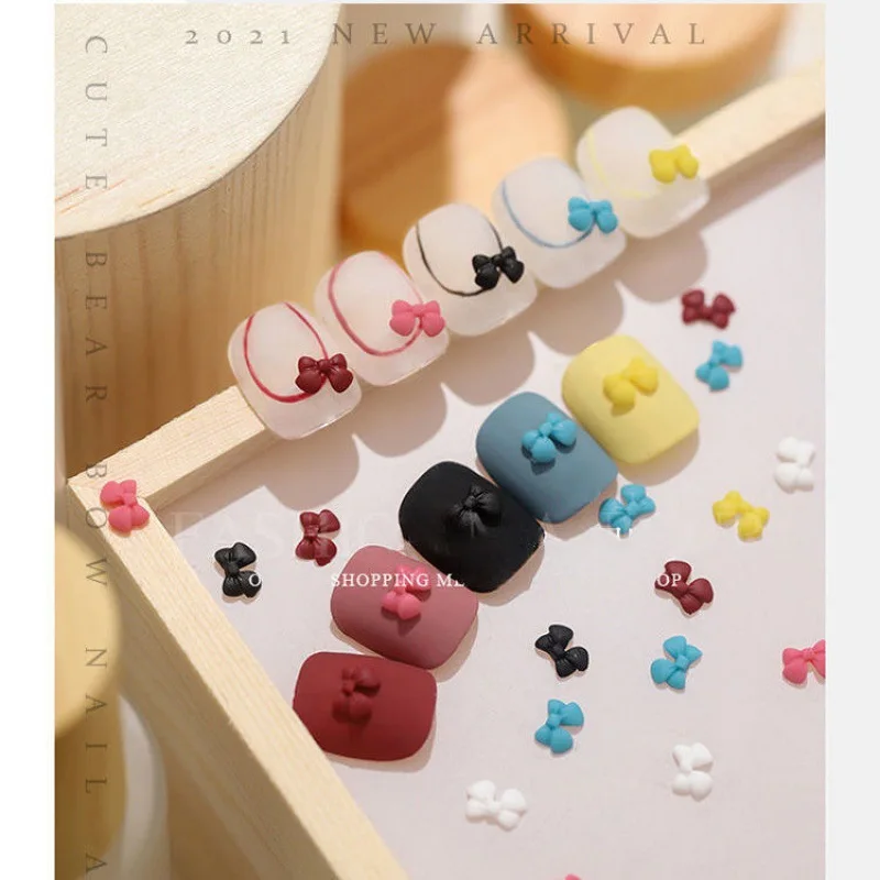 30pcs/Bag Kawaii Mini Bear Bow 3D Cute Nail Art Decorations Macaron Matte Bears Nails Charms Designs DIY Resin Nail Accessories