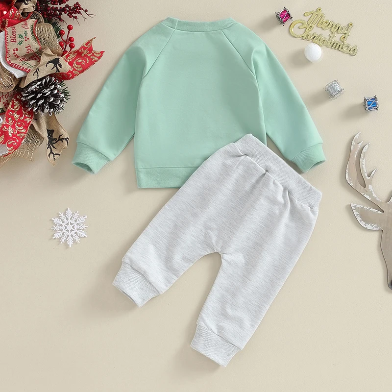 2023-09-05 Lioraitiin 0-3Y Baby Girl Boy Christmas Outfits Long Sleeve Santa Letter Sweatshirts+Trousers Set Toddler Clothes