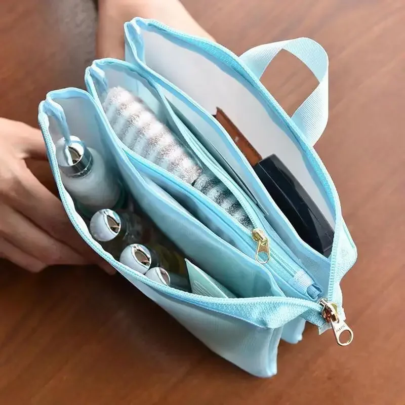 Large Capacity Cosmetic Bag Skin Care Lipstick Toiletry Makeup Organizer Mesh 3 Layer Travel Washing Storage Case