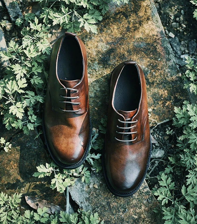 EAGSITY Grade A Cow leather classic Men derby shoes casual oxford shoes block heel brogue shoes retro work shoes street style