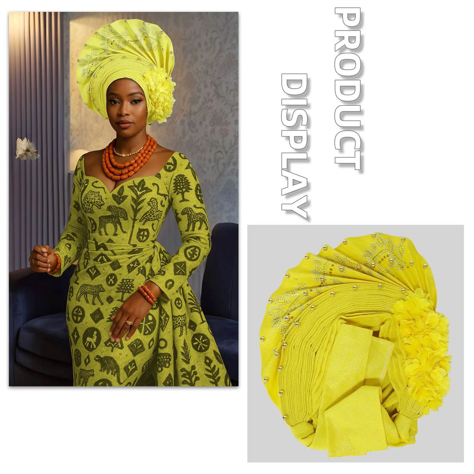 

Африканский головной убор Auto Gele, тюрбан, шапка для женщин, уже сделано, 2025 Aso Oke, свадебный капот, повязка на голову, хиджаб, цветок, бисер