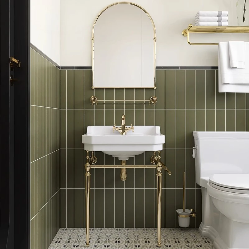 Retro floor-to-ceiling wash basin, bathroom, gold bracket, wash basin, balcony, wash basin.