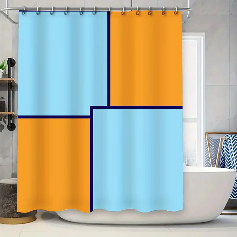 

Современный набор занавесок для душа с синими и оранжевыми цветными блоками, водонепроницаемая ткань для украшения ванной комнаты различных размеров Ava