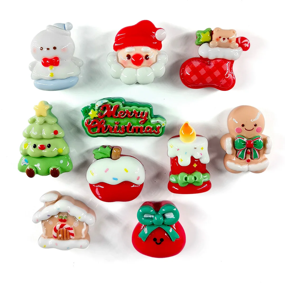 10pcs New Year Christmas Apple Tree Santa Claus Bear Figurine Resin Refrigerator Fridge Magnet Kitchen Decoration Accessories