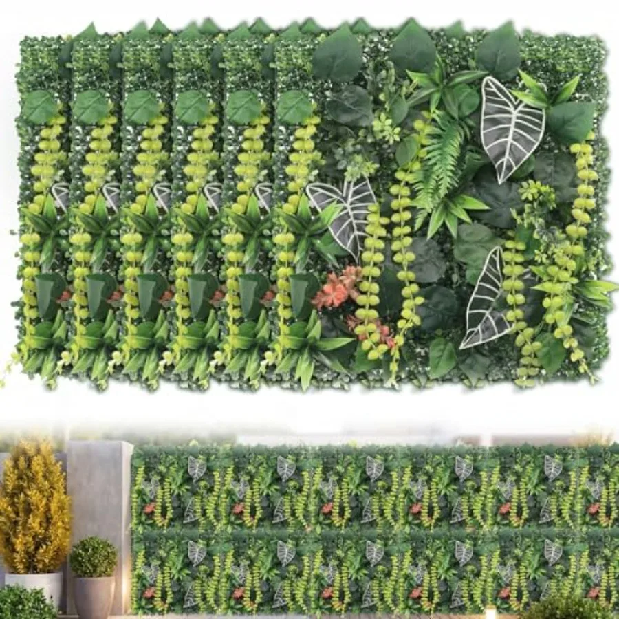 

Artificial Grass Wall Panels 20x20 6PCS Fake Flower Grass Backdrop UV-Anti Fake Greenery Plant Boxwood Panels Green Wall Decor