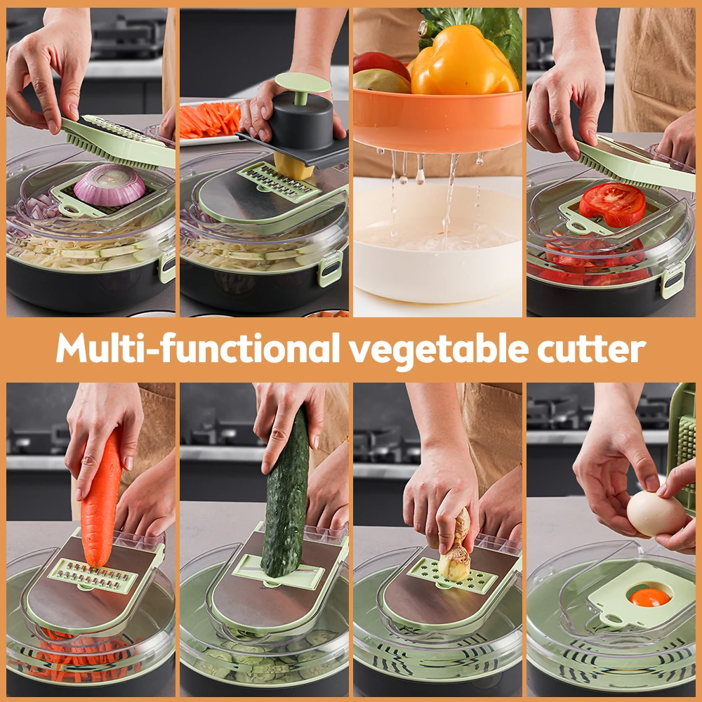 13 in 1 Vegetable Chopper with Container Kitchen Gadgets Veggie Dicer Cutter for Onion Tomato Vegetable Slicer Dicer Cutter