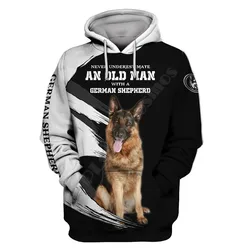 Never Underestimate An Old Man With A German Shepherd 3D All Over Printed Hoodies Pullovers Street Tracksuit Love Dog 01