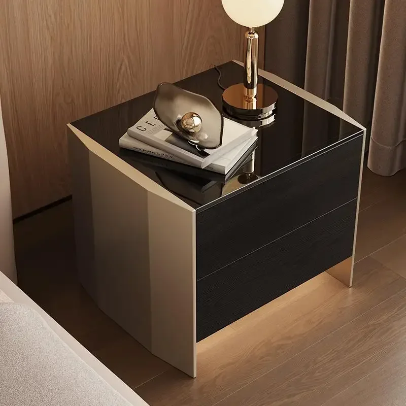 

Italian minimalist bedside table, high-end modern light luxury bedroom, high-end storage