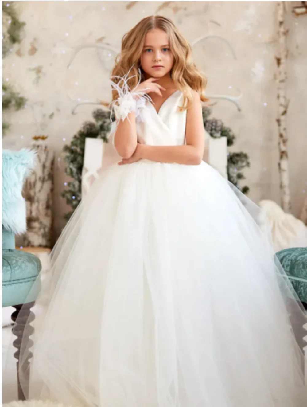 

First Communion Dresses Elegant Tulle Lace Printing Sling Flower Girl Dress Wedding Party Dance Beauty Pageant Surprise Gift