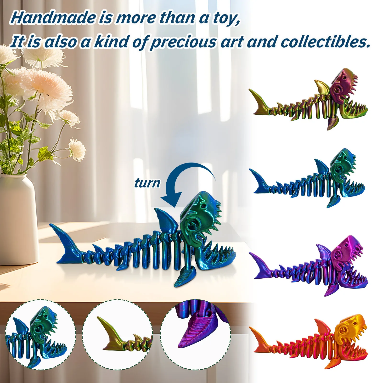 3D Printed Sharks Skeleton Multi-color & Gradient Model Figurine Offices Decoration christmas supplies suministros navideños