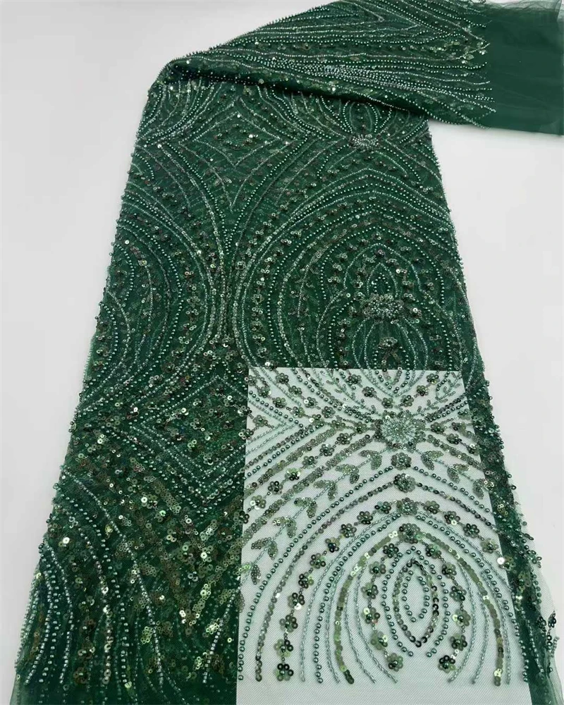 

African Groom Lace Fabric 2025 High Quality Beads Bridal Luxury Sequins Nigerian French Embroidery for Wedding Dress
