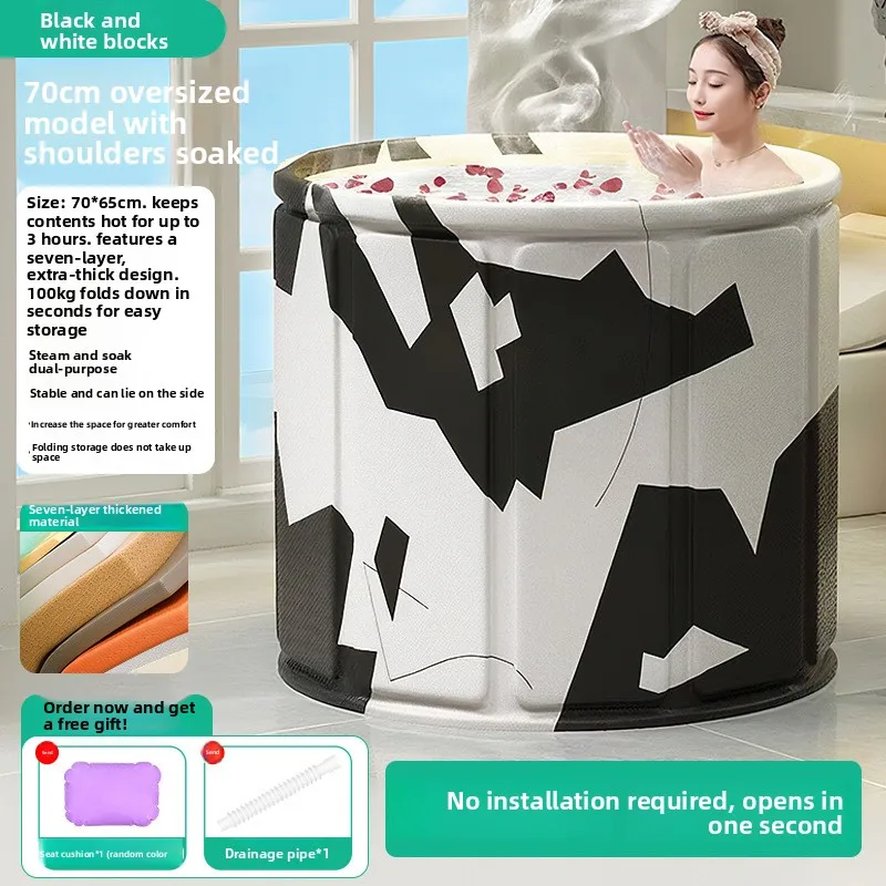 Adults Foldable Bathtub No Assembly Large Capacity Home Use Seven Layer Thickened Quilted Insulated Folding Bathtub Hot Tub