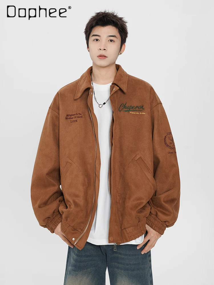 

Осень-зима, мужская летная куртка цвета хаки с вышивкой, свободная повседневная куртка с отложным воротником, серо-черное хлопковое пальто