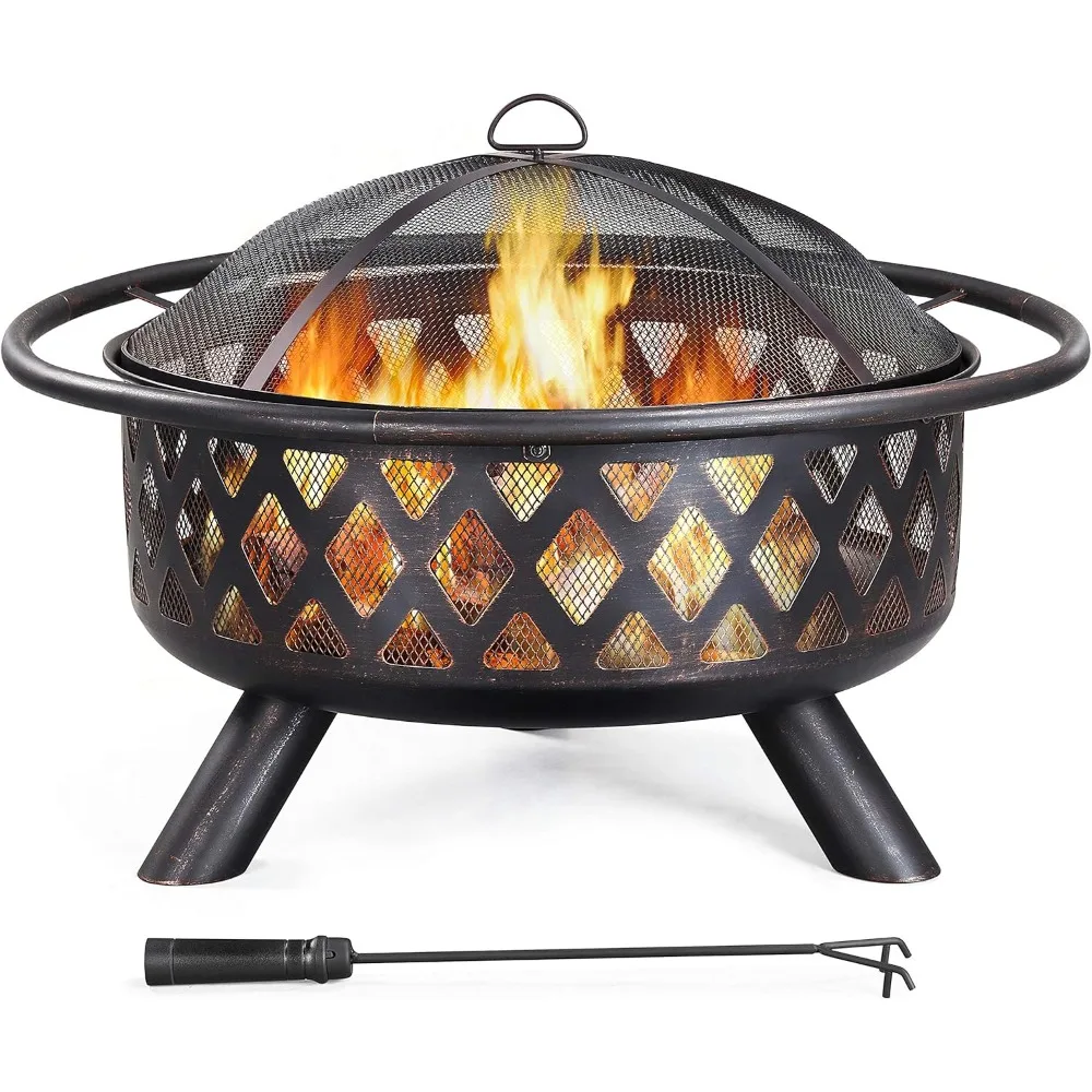 

Fire Pit 36in Outdoor Wood Burning Fire Pits Wood Large Fire Bowl for Outside BBQ Bonfire Patio with Mesh Spark Screen