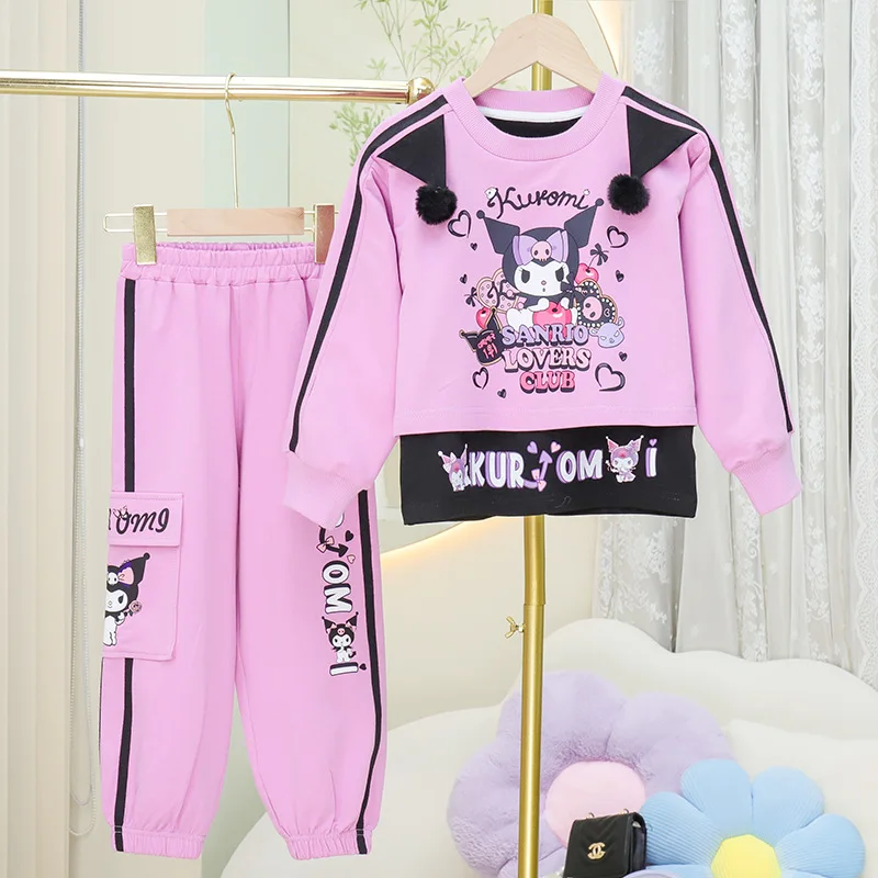 

Kawaii Sanrios Kuromi Anime 3Pcs Girls Long Sleeved Pants Cartoon Sweatshirt Suit Cute Spring Autumn Kids Clothing Fashion Gifts