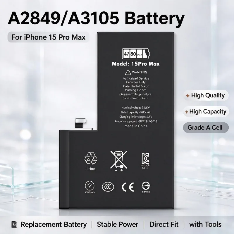 A2849/A3105 Battery for i Phone 15 Pro Max High Quality High Capacity Grade A Cell Replacement Battery with Tools
