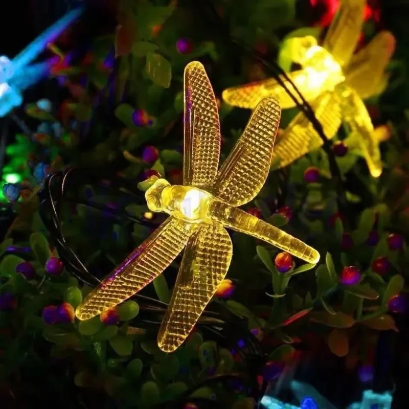 

Solar Dragonfly String Lights Outdoor Waterproof Dragonfly Fairy Lights Colorful Festival Lamp for Patio Garden Decor