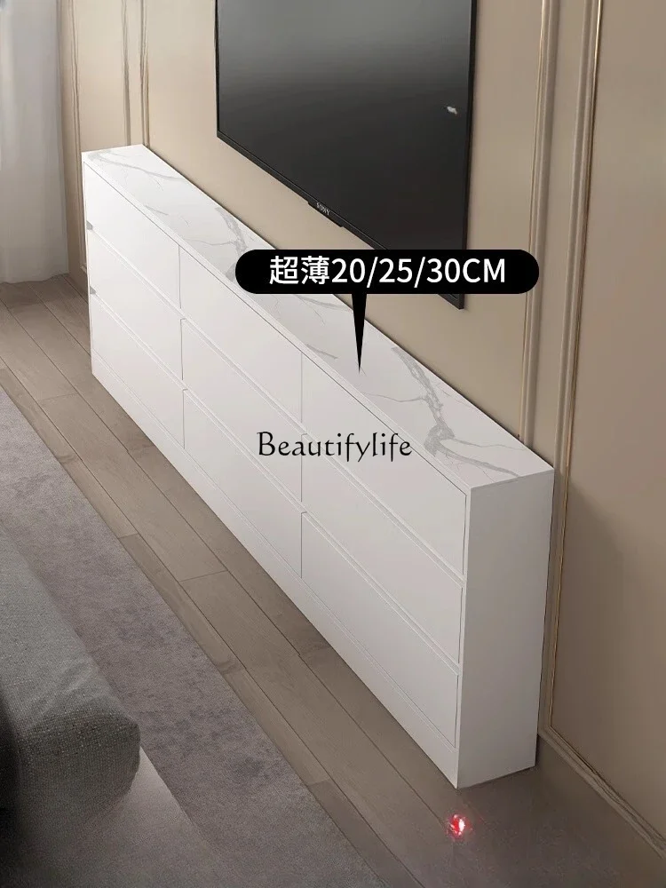 02 Solid wood ultra-thin TV cabinet small apartment bedroom storage storage wall extremely narrow six-bucket bedside cabinet